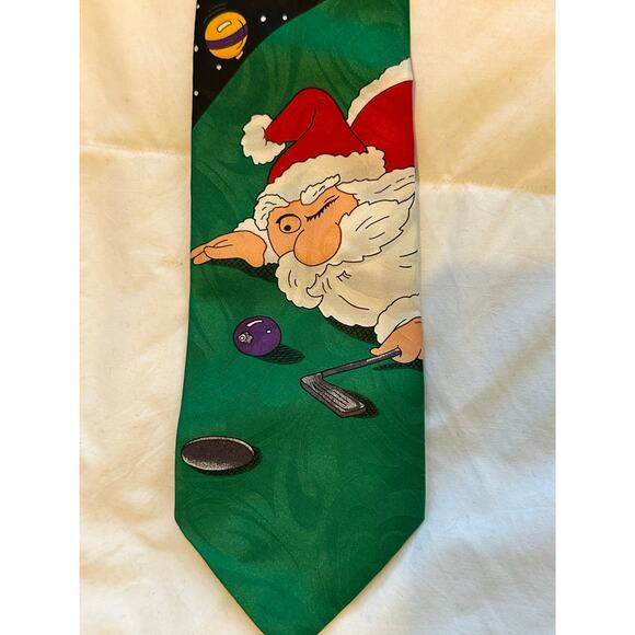 Hallmark Specialties Men's Black Santa Playing Golf Christmas Neck Tie - Picture 4 of 5